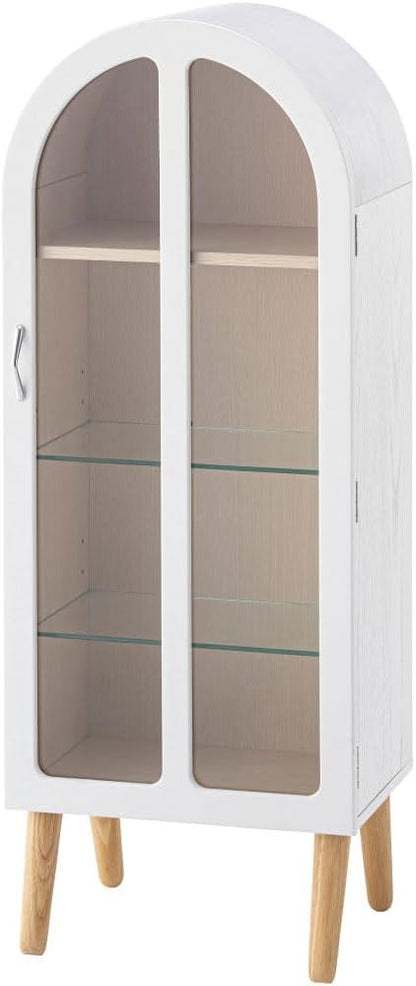 PaletteLife Arched Figurine-Case 4 Tier Collection Shelf, Oak Wood Grain with Glass Door and 2 Movable Glass Shelves, No Mirror, White, PT-621WH