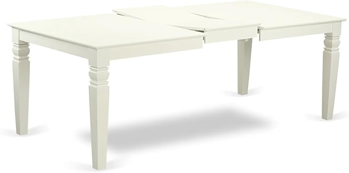 East West Furniture LGAS7-LWH-43 7 Piece Dining Set Contain A Mid Century Table and 6 Willow Green Polyester Fabric Mid Century Modern Dining Chairs, Linen White