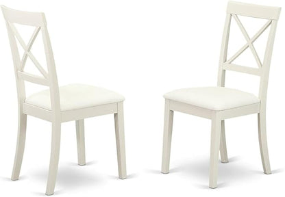 East West Furniture HLBO3-LWH-LC 3 Piece Dining Set Contains a Round Dining Table with Pedestal and 2 Faux Leather Kitchen Room Chairs, 42x42 Inch, Linen White