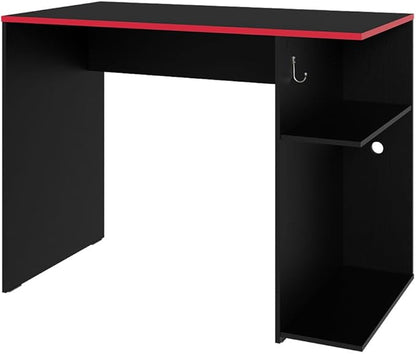 Madesa Gaming Computer Desk 39 Inch with 2 Shelves and Headphone Hanger Wooden Sturdy Home Office Table for Kids and Adults - Black/Red