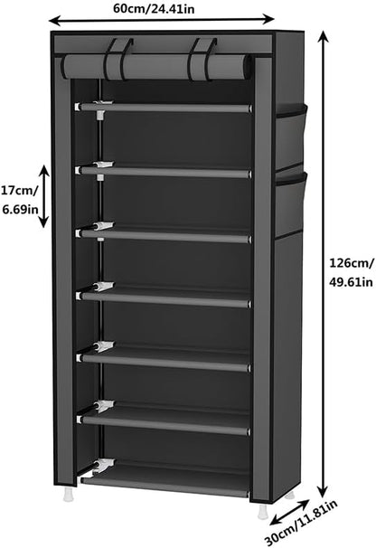 Calmootey 7 Tier Shoe Rack Organizer,Portable Shoe Shelf with Nonwoven Fabric Cover for Closet Hallway,Bedroom,Entryway,Grey