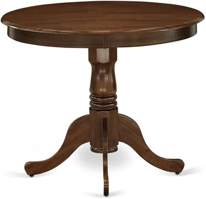 East West Furniture ANDA3-AWA-22 3 Piece Kitchen Table & Chairs Set Includes a Round Dining Table with Pedestal and 2 Polyester Fabric Upholstered Chairs, 36x36 Inch, Antique Walnut