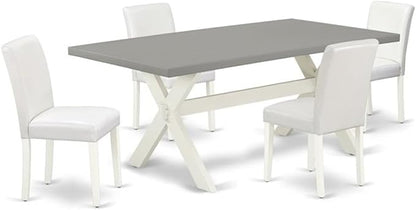 East West Furniture X097AB264-5 5 Piece Dining Room Furniture Set Includes a Rectangle Dining Table with X-Legs and 4 White Faux Leather Upholstered Chairs, 40x72 Inch, Multi-Color