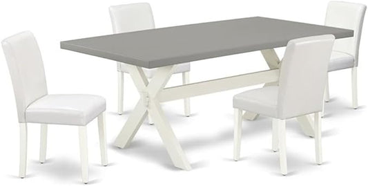 East West Furniture X097AB264-5 5 Piece Dining Room Furniture Set Includes a Rectangle Dining Table with X-Legs and 4 White Faux Leather Upholstered Chairs, 40x72 Inch, Multi-Color
