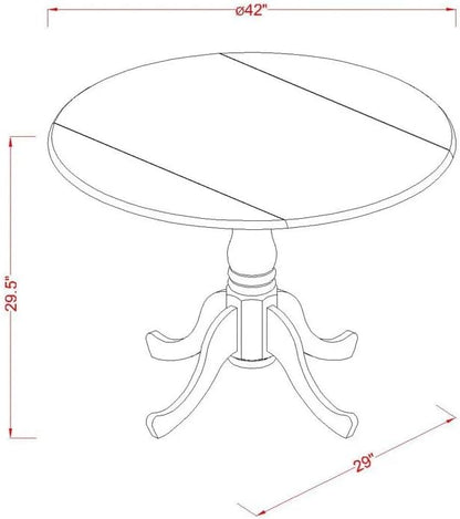 East West Furniture DLEL5-AWA-05 5 Piece Dinette Set for Small Spaces Includes a Round Kitchen Table with Dropleaf and 4 Parson Dining Chairs, 42x42 Inch, Antique Walnut