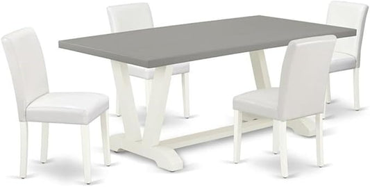East West Furniture V097AB264-5 5 Piece Kitchen Table & Chairs Set Includes a Rectangle Dining Room Table with V-Legs and 4 White Faux Leather Upholstered Chairs, 40x72 Inch, Multi-Color