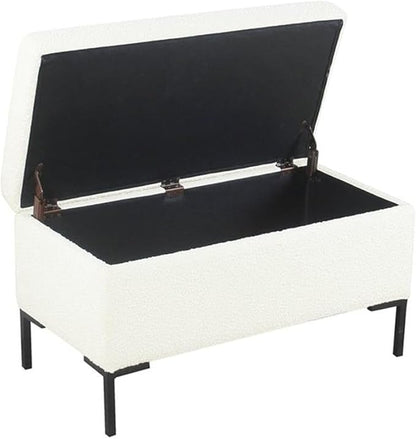 HomePop Upholstered Storage Bench with Metal Leg Home Décor|Bench with Storage for Living Room & Entryway - Cream Boucle