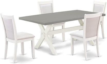 East West Furniture X097MZ001-5 5 Piece Dining Table Set for 4 Includes a Rectangle Kitchen Table with X-Legs and 4 Cream Linen Fabric Parsons Dining Chairs, 40x72 Inch, Multi-Color