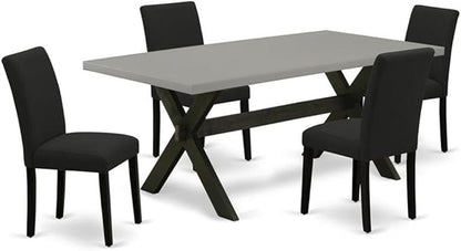 East West Furniture X697AB624-5 5 Piece Kitchen Table Set Includes a Rectangle Dining Room Table with X-Legs and 4 Black Color Linen Fabric Parson Dining Chairs, 36x60 Inch, Multi-Color