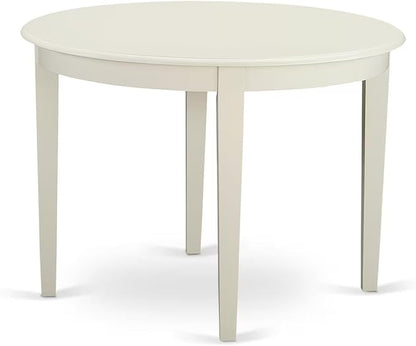East West Furniture BOST3-WHI-W 3 Piece Kitchen Table Set for Small Spaces Contains a Round Dining Room Table and 2 Solid Wood Seat Chairs, 42x42 Inch, Linen White