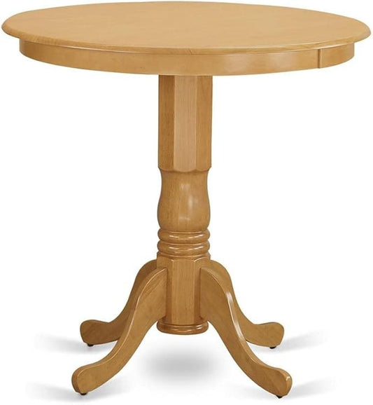 East West Furniture JAPB3-OAK-C 3 Piece Counter Height Pub Set Contains a Round Dining Room Table with Pedestal and 2 Linen Fabric Upholstered Chairs, 36x36 Inch, Oak