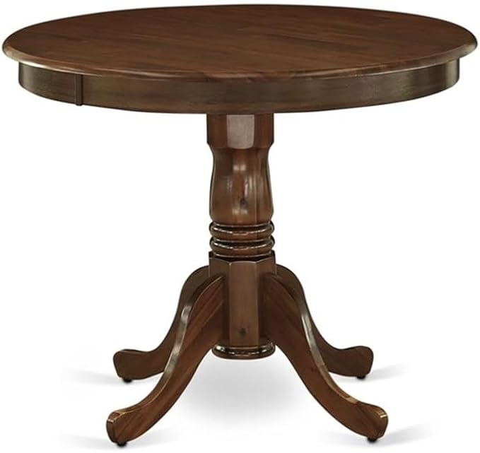 East West Furniture ANGA3-AWA-03 3 Piece Dining Set Contains a Round Dining Room Table with Pedestal and 2 Upholstered Chairs, 36x36 Inch, Antique Walnut