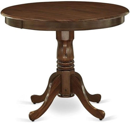 East West Furniture ANGA3-AWA-03 3 Piece Dining Set Contains a Round Dining Room Table with Pedestal and 2 Upholstered Chairs, 36x36 Inch, Antique Walnut