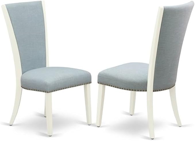 East West Furniture LGVE7-LWH-15 7 Piece Kitchen Table & Chairs Set Consist of a Rectangle Butterfly Leaf Dining Table and 6 Baby Blue Linen Fabric Parson Chairs, 42x84 Inch, Linen White