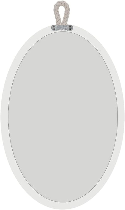 Farmhouse Wall Mirror Rope Mirror Decorative Mirror with Hanging Loop,Beach Nautical Mirror ,24 inches Lx16 inches W,Oval, White, Oval 24 inches Lx16 inches W