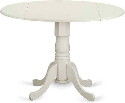 East West Furniture DMVA3-LWH-W 3 Piece Kitchen Table & Chairs Set Contains a Round Dining Room Table with Dropleaf and 2 Dining Chairs, 42x42 Inch, Linen White