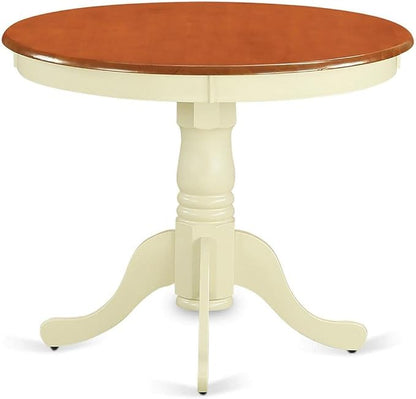 East West Furniture ANWE3-BMK-W 3 Piece Dining Room Table Set Contains a Round Kitchen Table with Pedestal and 2 Dining Chairs, 36x36 Inch, Buttermilk & Cherry