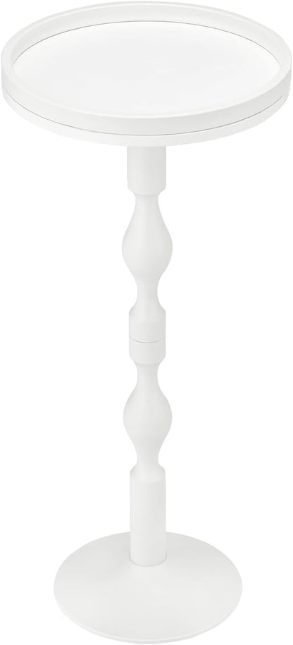 Small Round Drink Table,Pedestal Tables,Small Round Side Table for Narrow Spaces,End Table for Living Room, Bedroom, Bathroom,Balcony (White)