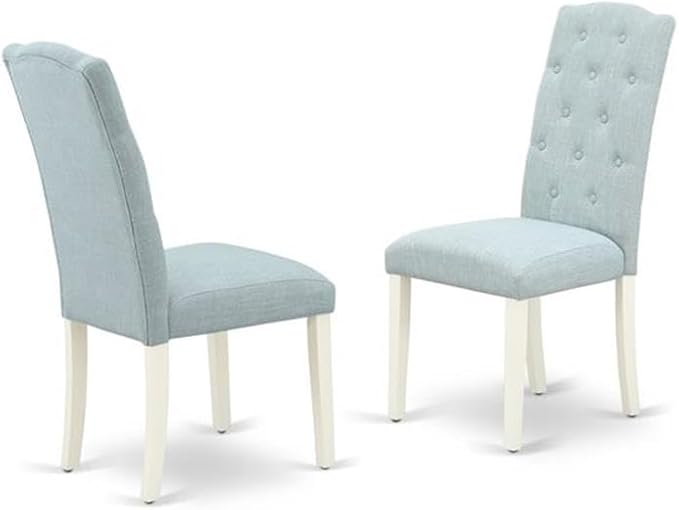 East West Furniture X097CE215-7 7 Piece Dining Table Set Consist of a Rectangle Dining Room Table with X-Legs and 6 Baby Blue Linen Fabric Parsons Chairs, 40x72 Inch, Multi-Color