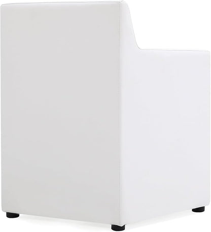 Manhattan Comfort Anna Square Modern Dining Chair with Arms, Head-to-Toe Faux Leather Upholstered Accent Armchair with Plastic Foot Padding, Set of 1, Cream
