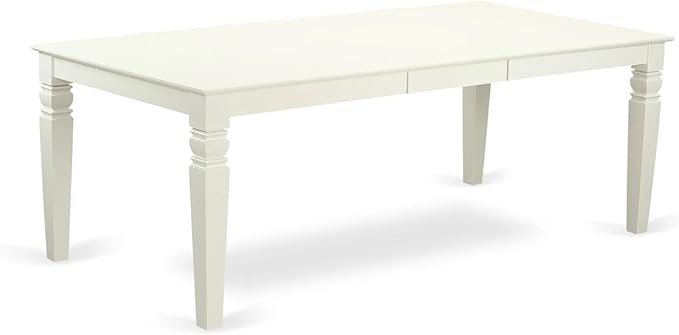 East West Furniture LGAS7-LWH-43 7 Piece Dining Set Contain A Mid Century Table and 6 Willow Green Polyester Fabric Mid Century Modern Dining Chairs, Linen White