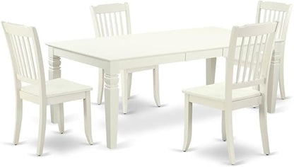East West Furniture LGDA5-LWH-W 5 Piece Kitchen Table Set for 4 Includes a Rectangle Dining Room Table with Butterfly Leaf and 4 Solid Wood Seat Chairs, 42x84 Inch, Linen White