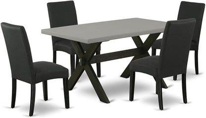 East West Furniture X696DR124-5 5 Piece Dining Table Set for 4 Includes a Rectangle Kitchen Table with X-Legs and 4 Black Color Linen Fabric Upholstered Chairs, 36x60 Inch, Multi-Color