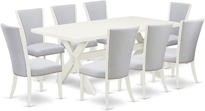 East West Furniture X027VE005-9 9 Piece Dining Room Table Set Includes a Rectangle Kitchen Table with X-Legs and 8 Grey Linen Fabric Parson Dining Chairs, 40x72 Inch, Multi-Color