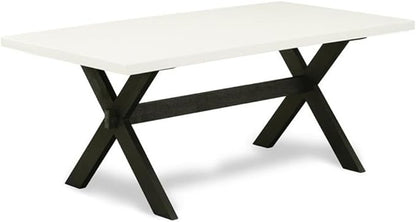 East West Furniture X627DR124-6 6 Piece Dining Table Set Contains a Rectangle Wooden Table with X-Legs and 4 Black Color Linen Fabric Parson Chairs with a Bench, 40x72 Inch, Multi-Color