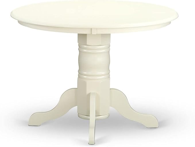 East West Furniture SHEN5-LWH-78 5 Piece Dining Room Furniture Set Includes a Round Kitchen Table with Pedestal and 4 Pink Flamingo Faux Leather Parson Dining Chairs, 42x42 Inch, Linen White