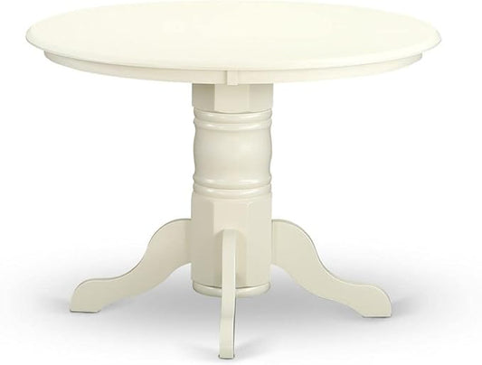 East West Furniture SHEN3-LWH-78 3 Piece Dining Table Set Contains a Round Kitchen Table with Pedestal and 2 Pink Flamingo Faux Leather Upholstered Chairs, 42x42 Inch, Linen White
