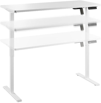 Bush Furniture Energize 55W x 24D Electric Height Adjustable Standing Desk in Basic White, Ergonomic Sit-Stand Computer Table for Home Office