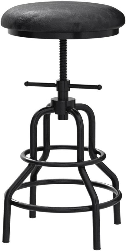 Diwhy Industrial Vintage Counter Stool, Kitchen Counter Height Adjustable Swivel Chair, Metal Frame Stool, 20.47-26.77 Inch, Fully Welded Base, Black PU Upholstered, Set of 2