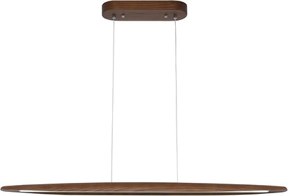 39" Wood Linear Pendant Light LED Dimmable Hanging Light Dinning Room Light Fixture Island Lights 24w for Dining Room Kitchen Island Bar Walnut Color