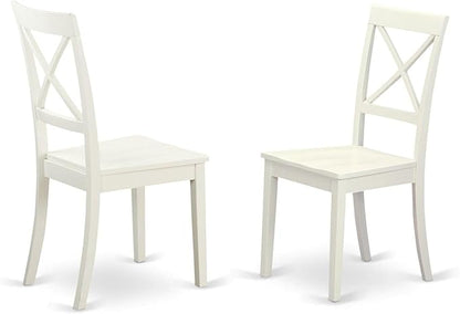 East West Furniture SHBO5-WHI-W 5 Piece Dining Room Table Set Includes a Round Wooden Table with Pedestal and 4 Kitchen Dining Chairs, 42x42 Inch, Linen White