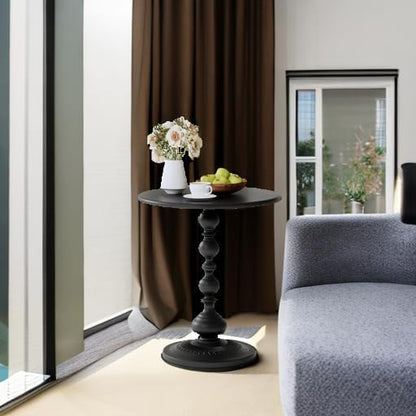 XIV Metal Small Round Side End Table, Vintage Matte Coffee Drink Cocktail Table, Accent Pedestal Table for Living Room Corners and Small Spaces, 21'' Height (Black)