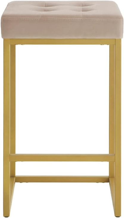 24KF Contemporary Counter Height Bar Stool Set of 2 for Kitchen Island, 26" H Velvet Padded Gold Barstool Bar Chair,5066-Taupe