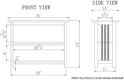Alaterre Furniture Mission Console Entryway Table with Lower Storage and Adjustable Middle Shelf-Use as Under Window Bookshelf in Living Room or Home Office, (L) 31" x (W) 14" x (H) 24", Espresso