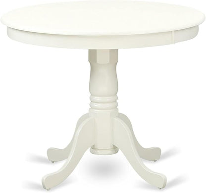 East West Furniture ANEN3-LWH-57 3 Piece Dinette Set for Small Spaces Contains a Round Kitchen Table with Pedestal and 2 Pond Faux Leather Parson Dining Chairs, 36x36 Inch, Linen White