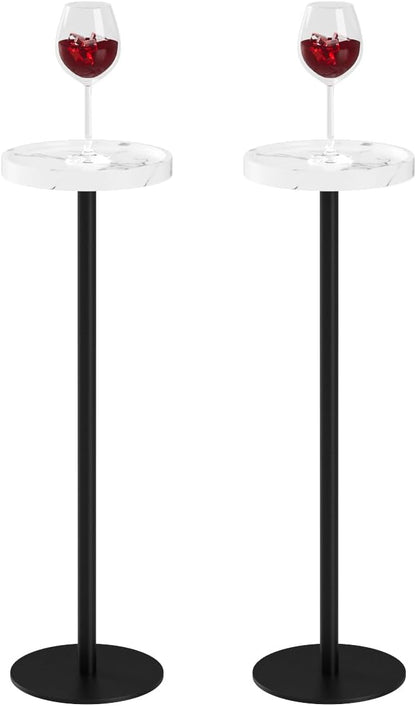 Drink Table, Small Pedestal Side Table, Round Cocktail Table, Circle Accent End Table with Metal Base, for Small Spaces (2, White Marble)
