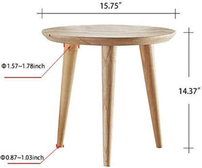WoodShine Side Table Small Round Solid Wood Sofa End Tables Accent Nesting Coffee Table Natural(H:14.37inch)