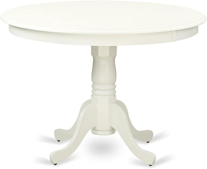 East West Furniture HLBO5-LWH-LC 5 Piece Dining Set Includes a Round Dining Room Table with Pedestal and 4 Faux Leather Upholstered Chairs, 42x42 Inch, Linen White