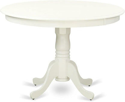 East West Furniture HLGA5-LWH-35 5 Piece Dining Table Set Includes a Round Dining Room Table with Pedestal and 4 Doeskin Linen Fabric Parsons Chairs, 42x42 Inch, Linen White