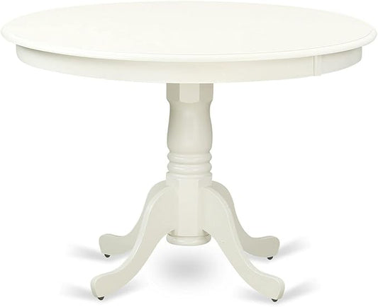 East West Furniture HLWE3-LWH-W 3 Piece Dinette Set for Small Spaces Contains a Round Dining Table with Pedestal and 2 Kitchen Dining Chairs, 42x42 Inch, Linen White