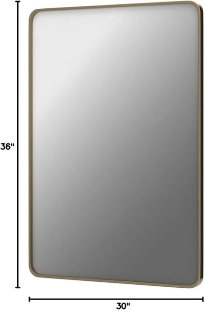 TokeShimi Gold Bathroom Mirror for Wall 30 x 36 Inch Metal Rounded Corner Rectangle Mirror Metal Frame Deep Set Design Hangs Horizontal Or Vertical