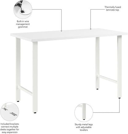 Bush Business Furniture Hustle 48W x 24D Computer Desk with Metal Legs in White, Modular Office Table for Home and Professional Workspace