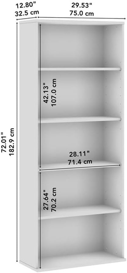 Bush Business Furniture Hustle Tall 5 Shelf Bookcase in White, Large Freestanding Bookshelf for Home Office and Professional Workspace