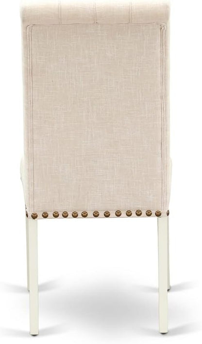 East West Furniture DOBR7-LWH-02 7 Piece Dining Table Set Consist of a Rectangle Table with Butterfly Leaf and 6 Light Beige Linen Fabric Upholstered Chairs, 42x78 Inch, Linen White