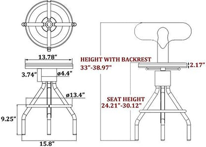 LOKKHAN Set of 2 Industrial Leather Bar Stools-Adjustable Swivel Metal Bar Stool-24-30 Inch Tall Seat Height Counter Height to Bar Height-Kitchen Stool Dining Chair,Cafe Stools with with Backrest