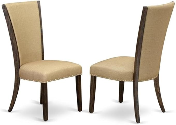 East West Furniture X797VE703-9 9 Piece Dining Set Includes a Rectangle Dining Room Table with X-Legs and 8 Brown Linen Fabric Upholstered Parson Chairs, 40x72 Inch, Multi-Color